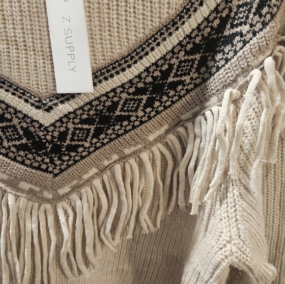 ZSupply Beige Sweater with Black Fringe Pattern Nwt - Picture 3 of 6